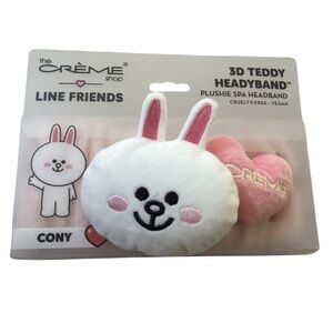 the CRÈME Shop Line Friends Cony 3D Teddy Plushy Spa Headband - White & Pink